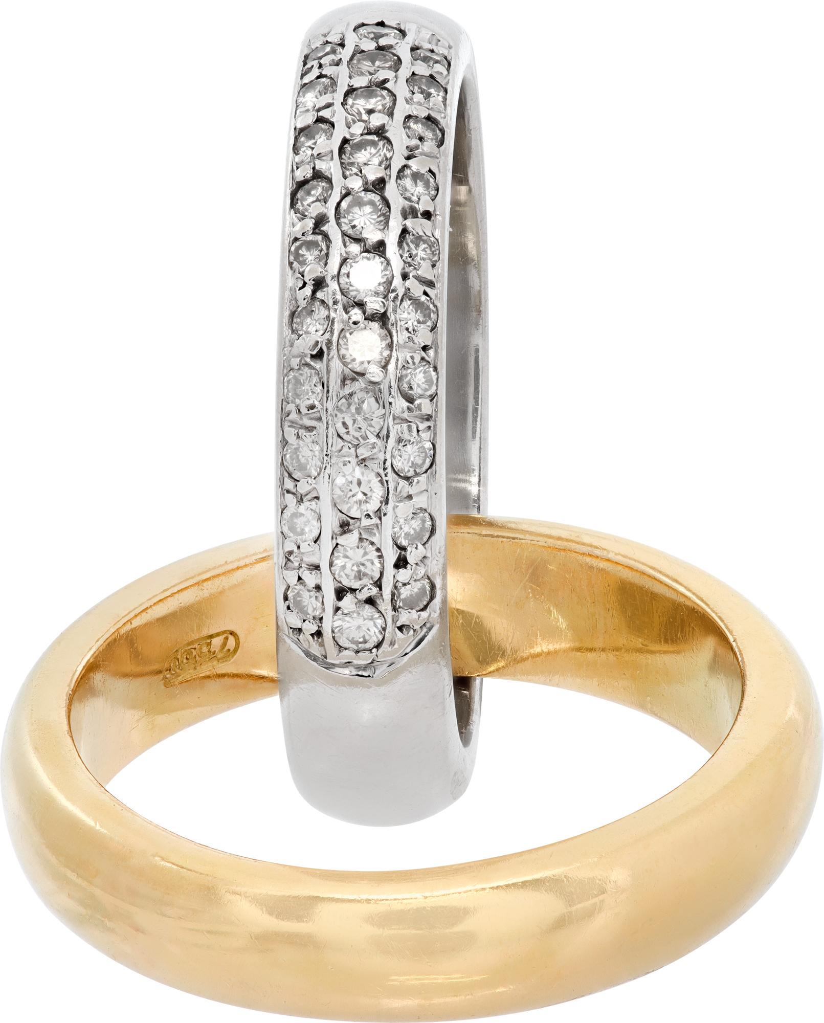 Donna Anello Pavé Diamond Rolling in oro bianco e giallo in vendita