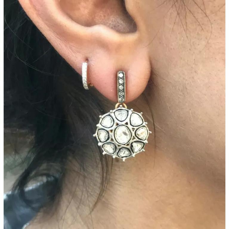 Ohrring 925 Silber mit Pavé-Diamant im Rosenschliff im Zustand „Neu“ im Angebot in Chicago, IL
