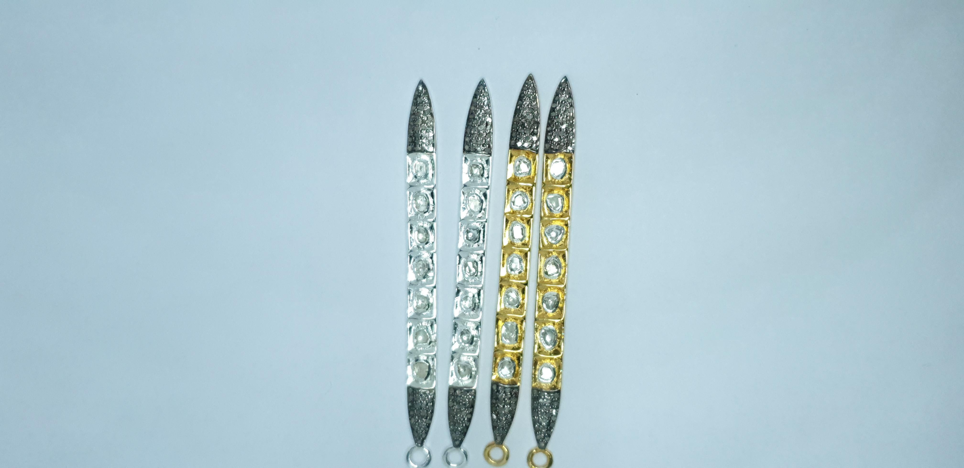 Pave Diamond Rose Cut Polki Spike Charm Pendant 925 Silver Diamond Charm Pendant For Sale 6
