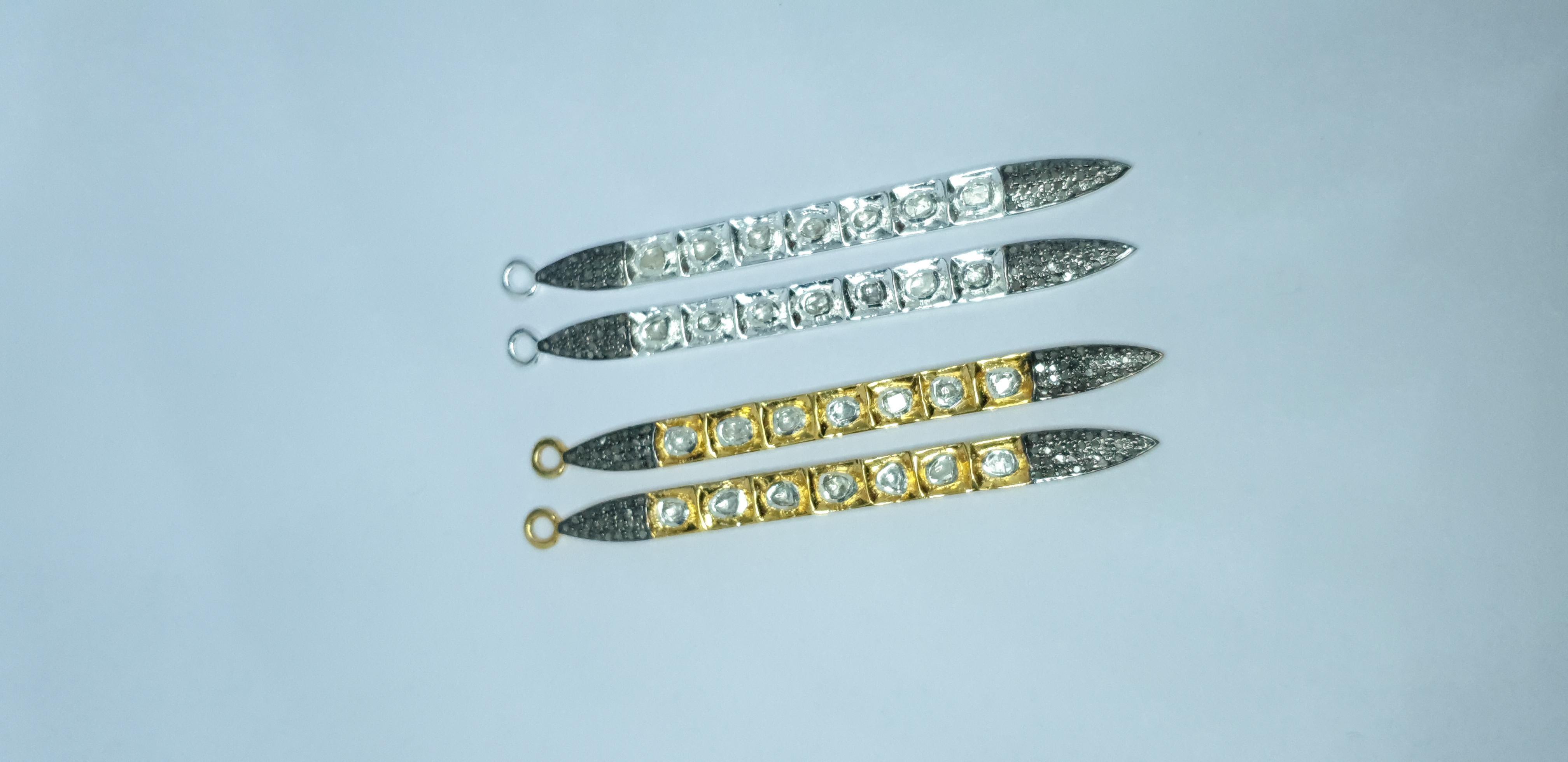 Pave Diamond Rose Cut Polki Spike Charm Pendant 925 Silver Diamond Charm Pendant For Sale 7