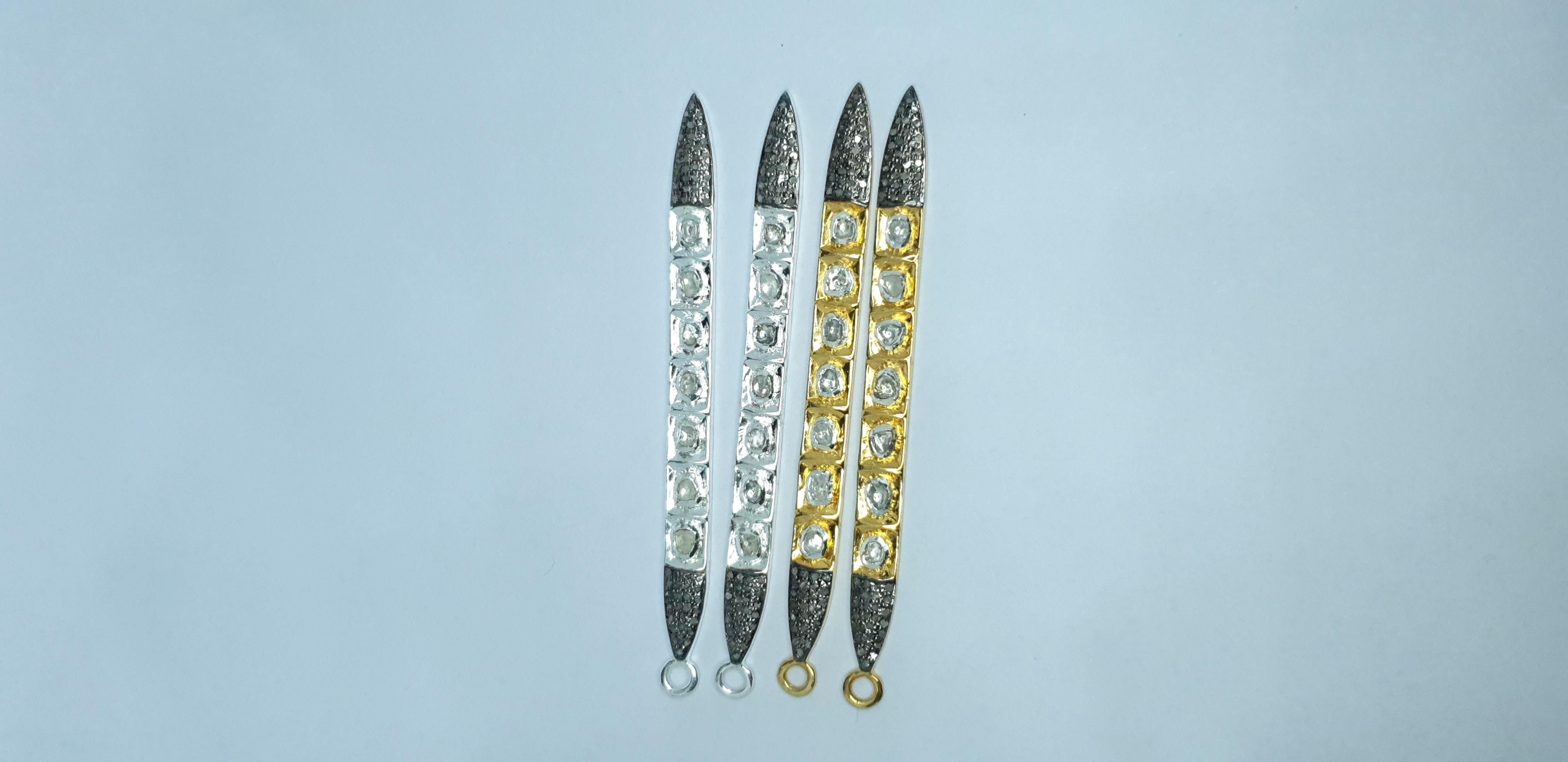 Pave Diamond Rose Cut Polki Spike Charm Pendant 925 Silver Diamond Charm Pendant For Sale 10