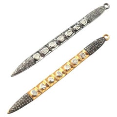 Pave Diamond Rose Cut Polki Spike Charm Pendant 925 Silver Diamond Charm Pendant