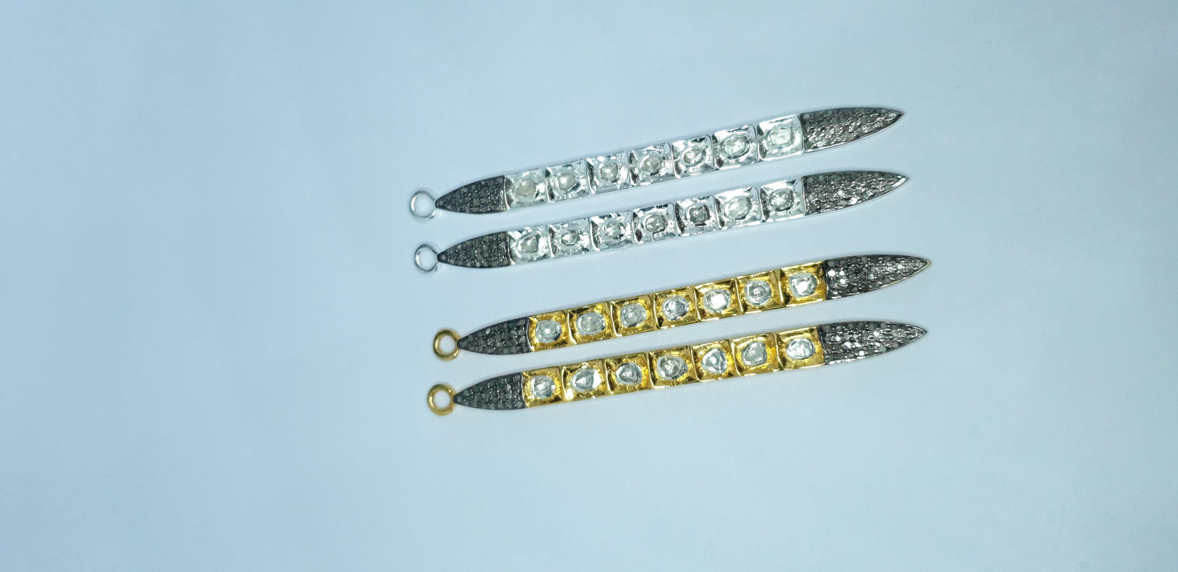 Pave Diamond Rose Cut Polki Spike Charm Pendant 925 Silver Diamond Charm Pendant For Sale 14