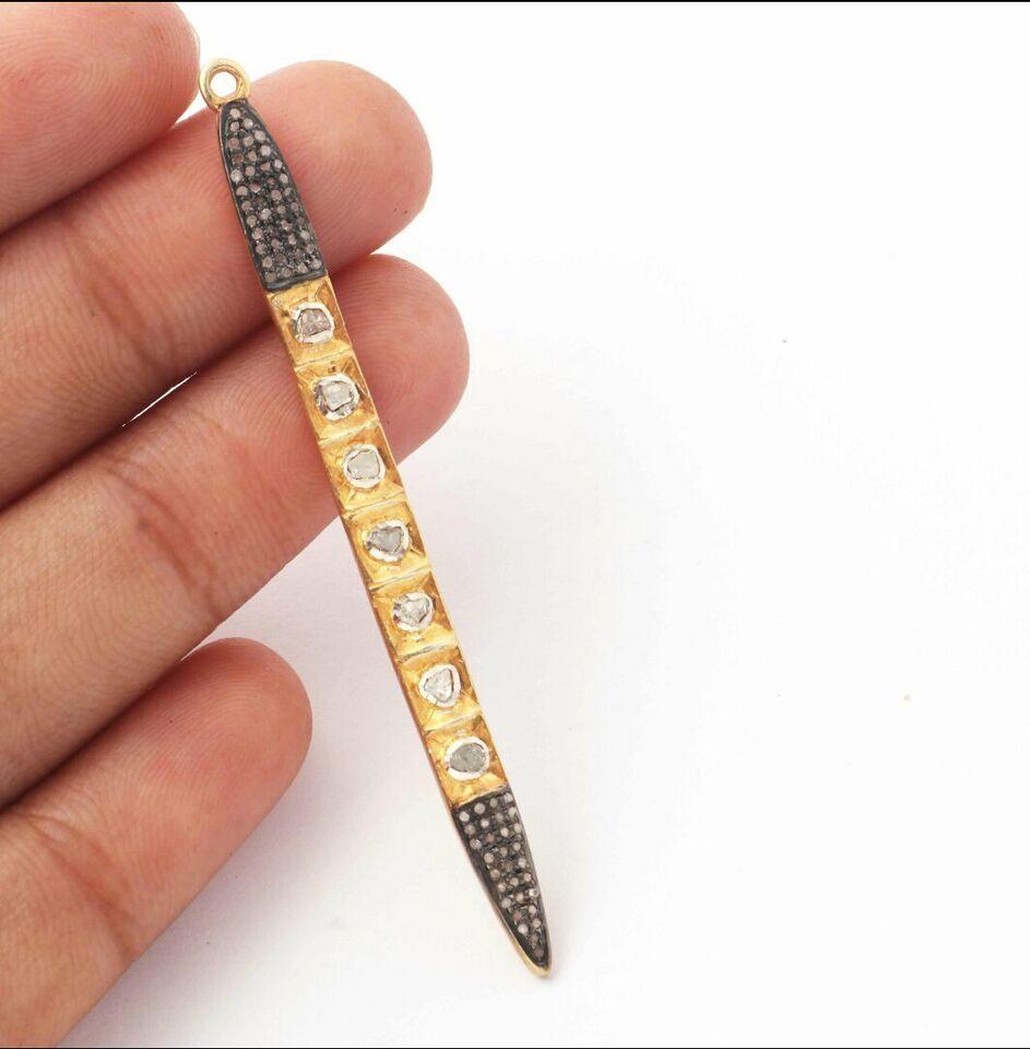Pave Diamond Rose Cut Polki Spike Charm Pendant 925 Silver Diamond Charm Pendant In New Condition For Sale In Chicago, IL