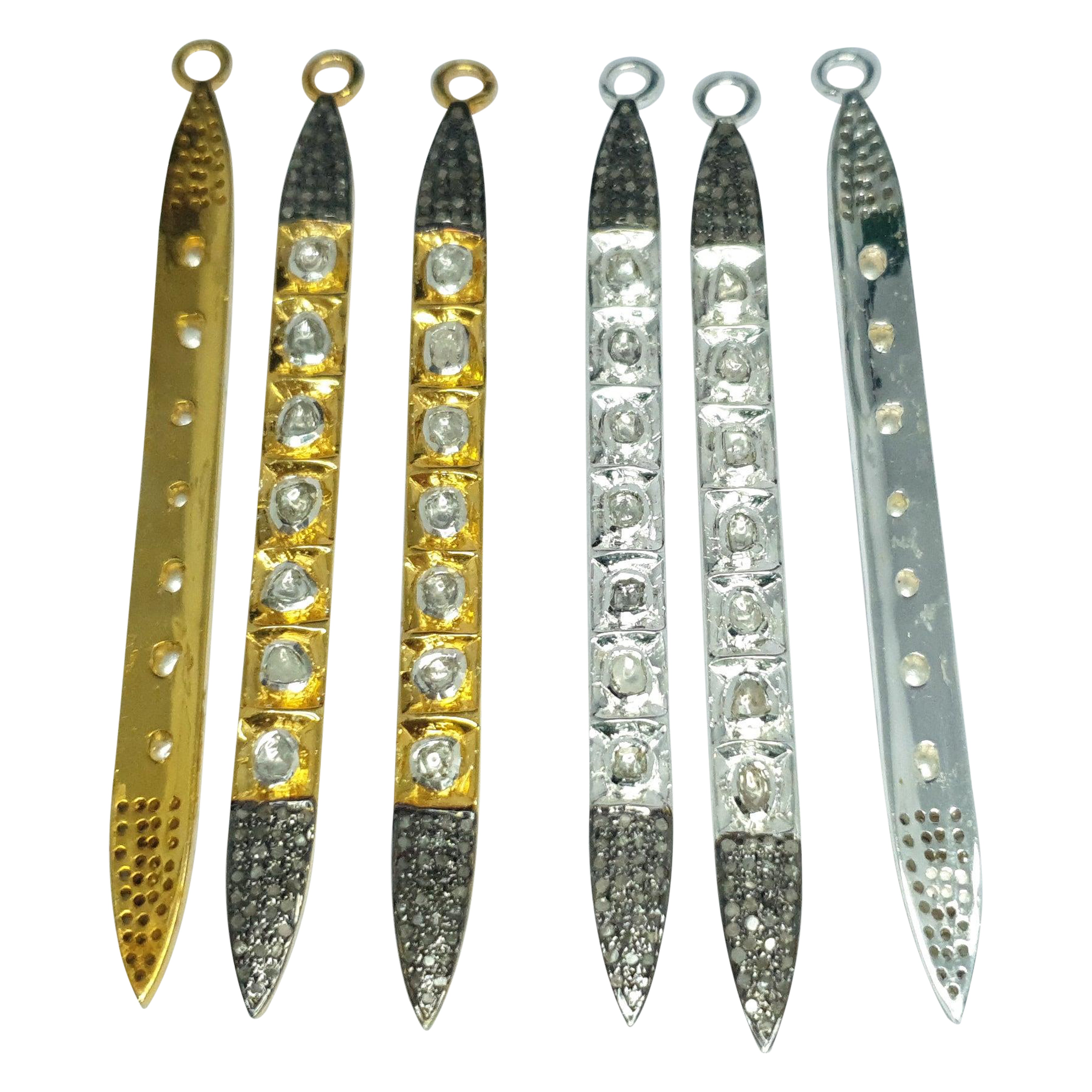 Pave Diamond Rose Cut Polki Spike Charm Pendant 925 Silver Diamond Charm Pendant