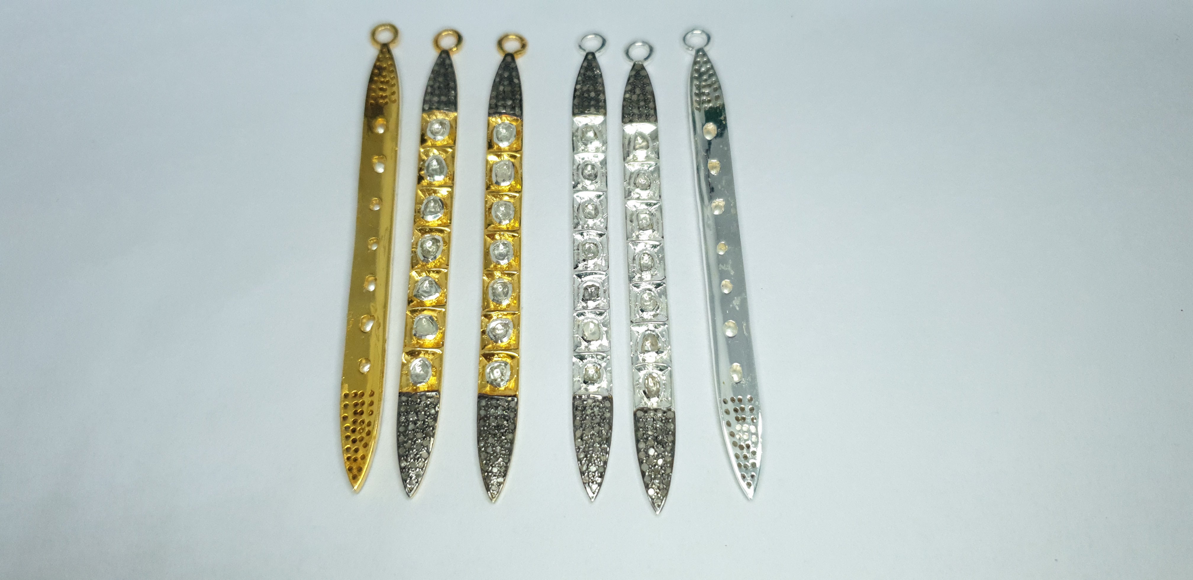 Pave Diamond Rose Cut Polki Spike Charm Pendant 925 Silver Diamond Charm Pendant For Sale