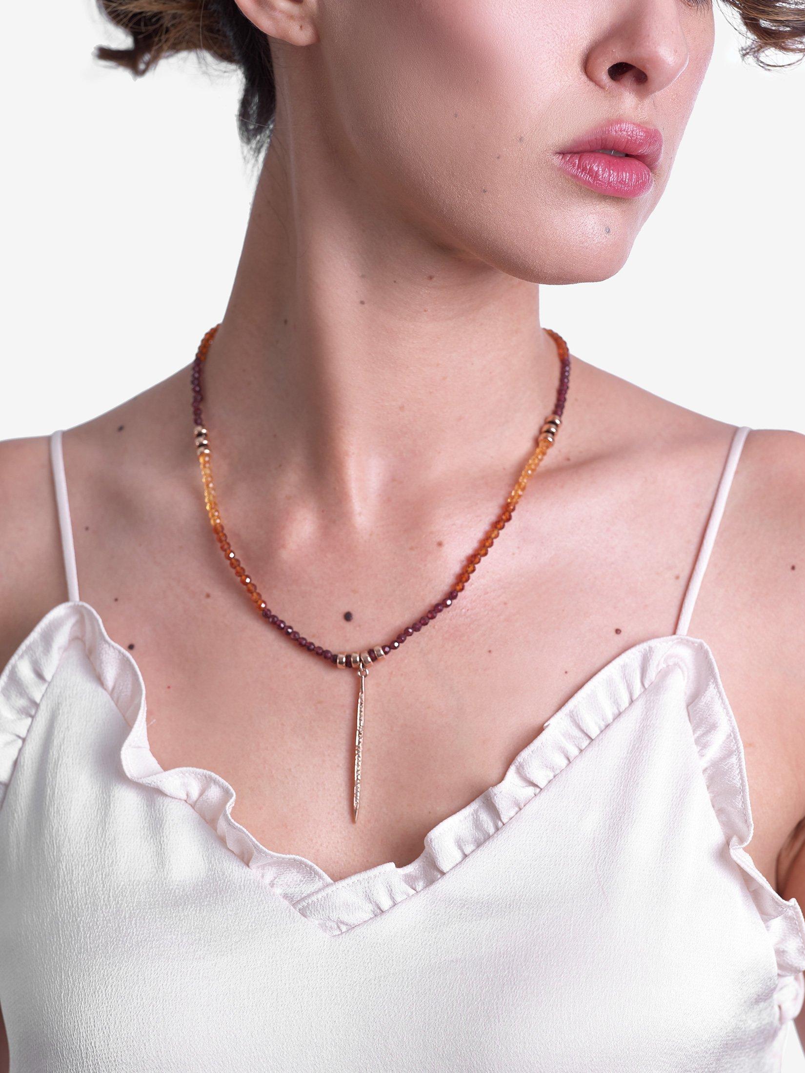 Contemporary Pave Diamond Rose Gold Burning Amber Necklace For Sale