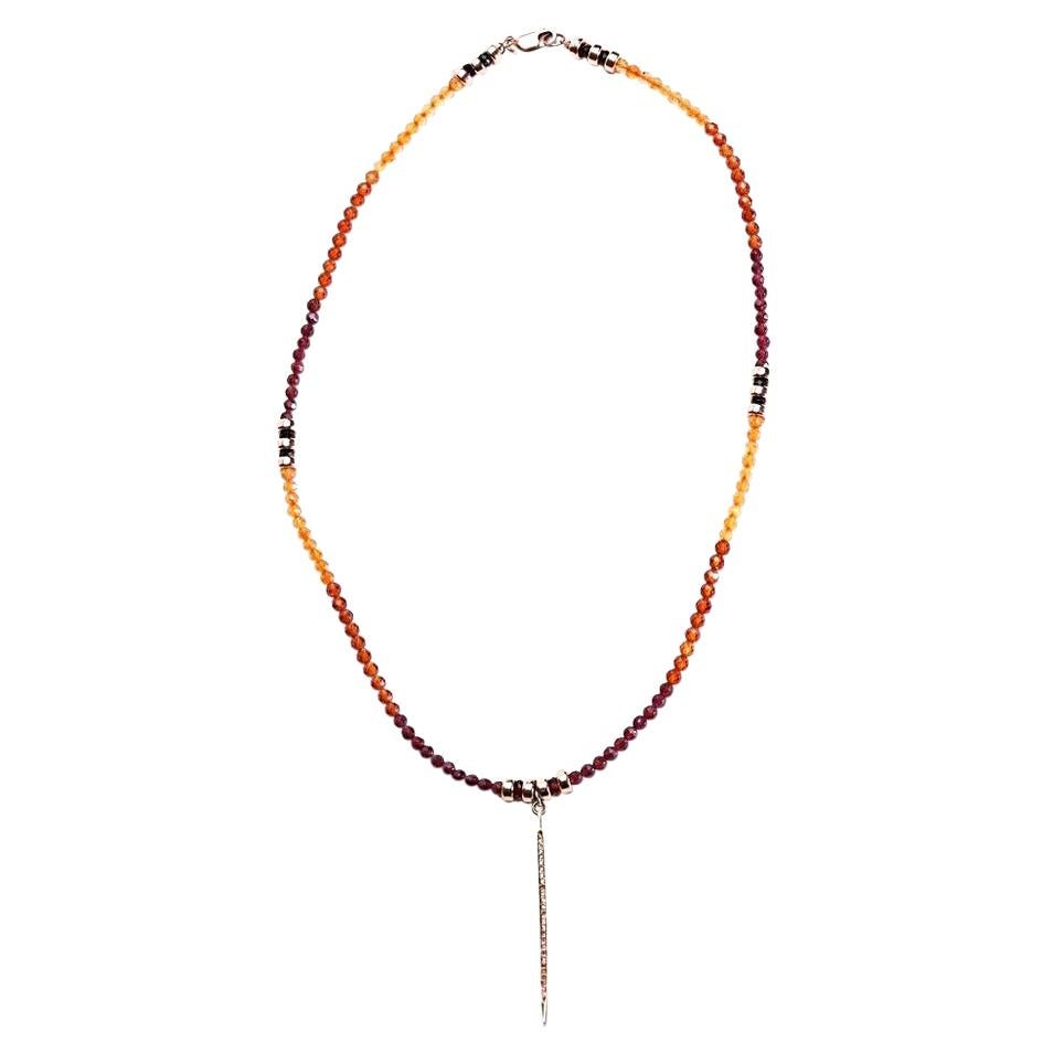 Pave Diamond Rose Gold Burning Amber Necklace For Sale