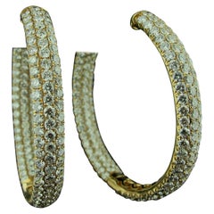 Pave Diamond Rose Gold Hoop Earrings, 9.11 Carat