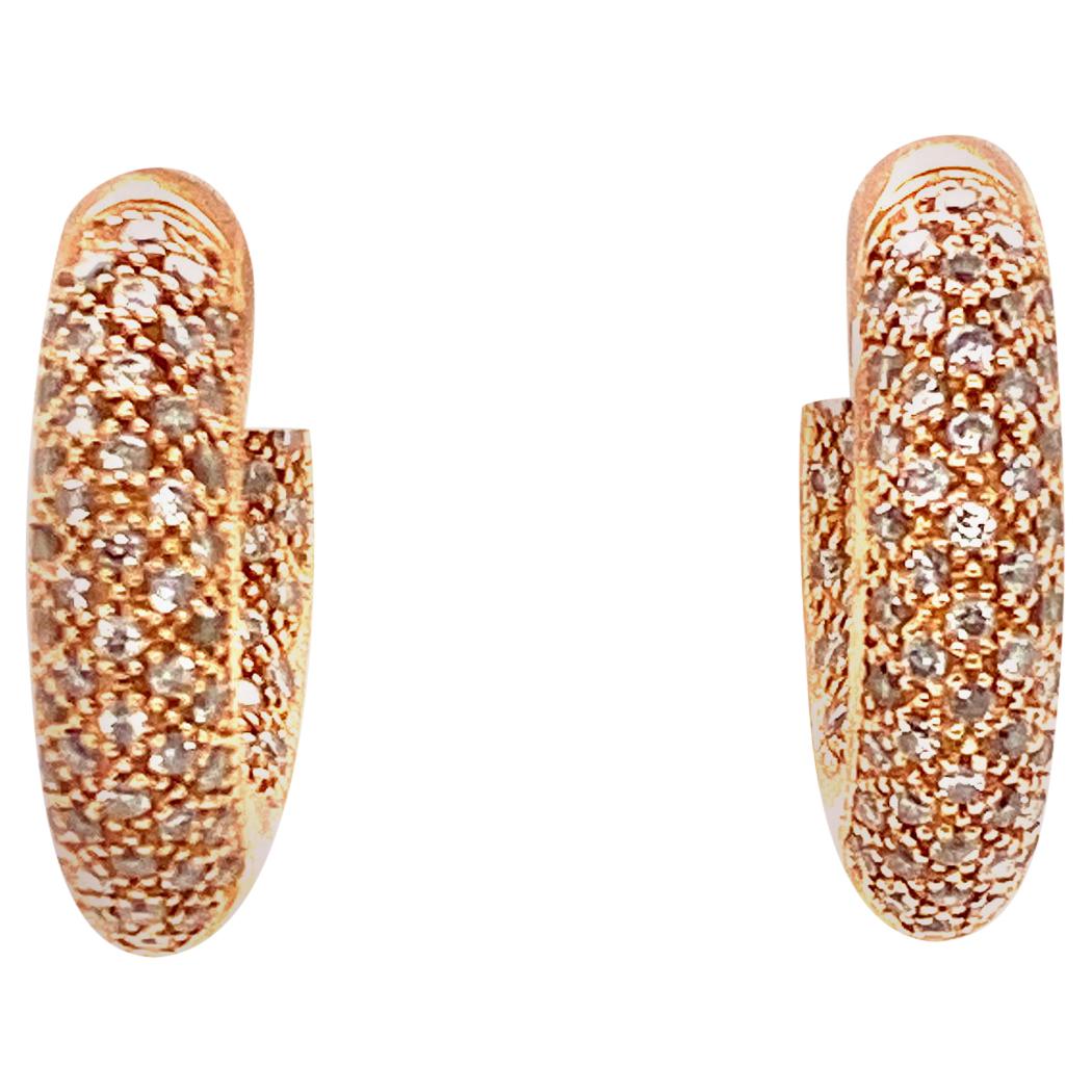 Pave Diamond Rose Gold In and Out Huggie Hoop Earrings