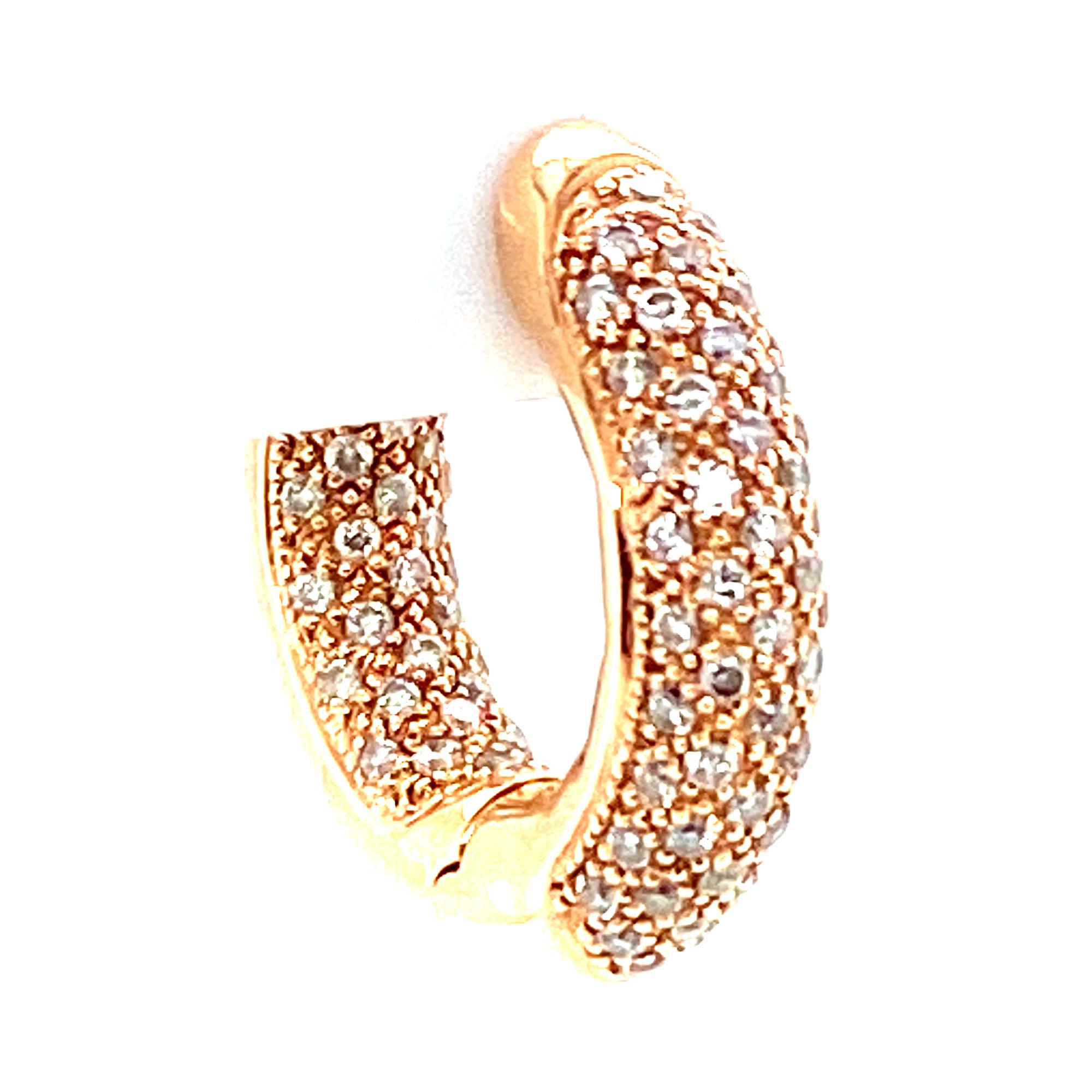 Modern Pave Diamond Rose Gold In and Out Huggie Hoop Earrings