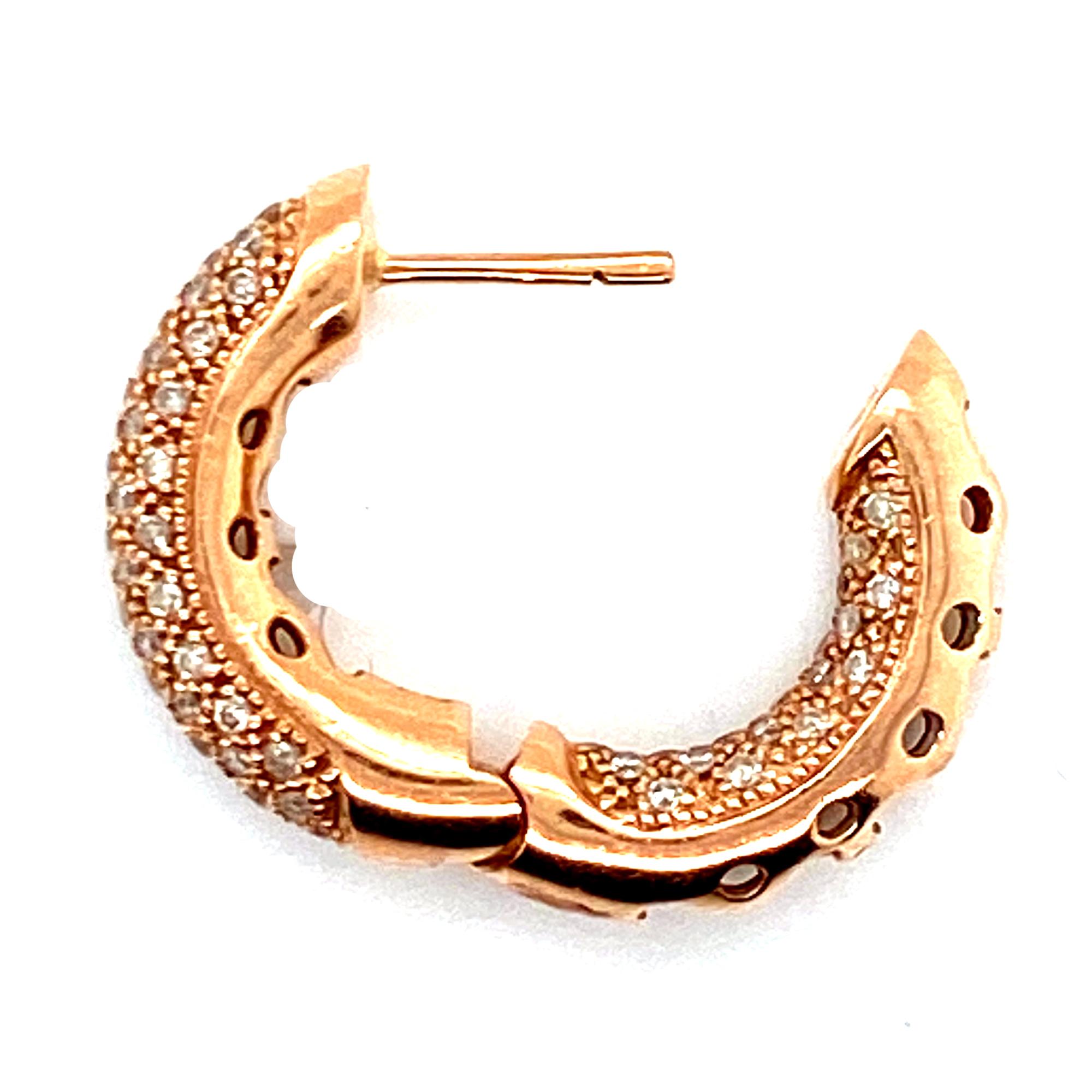 Round Cut Pave Diamond Rose Gold In and Out Huggie Hoop Earrings