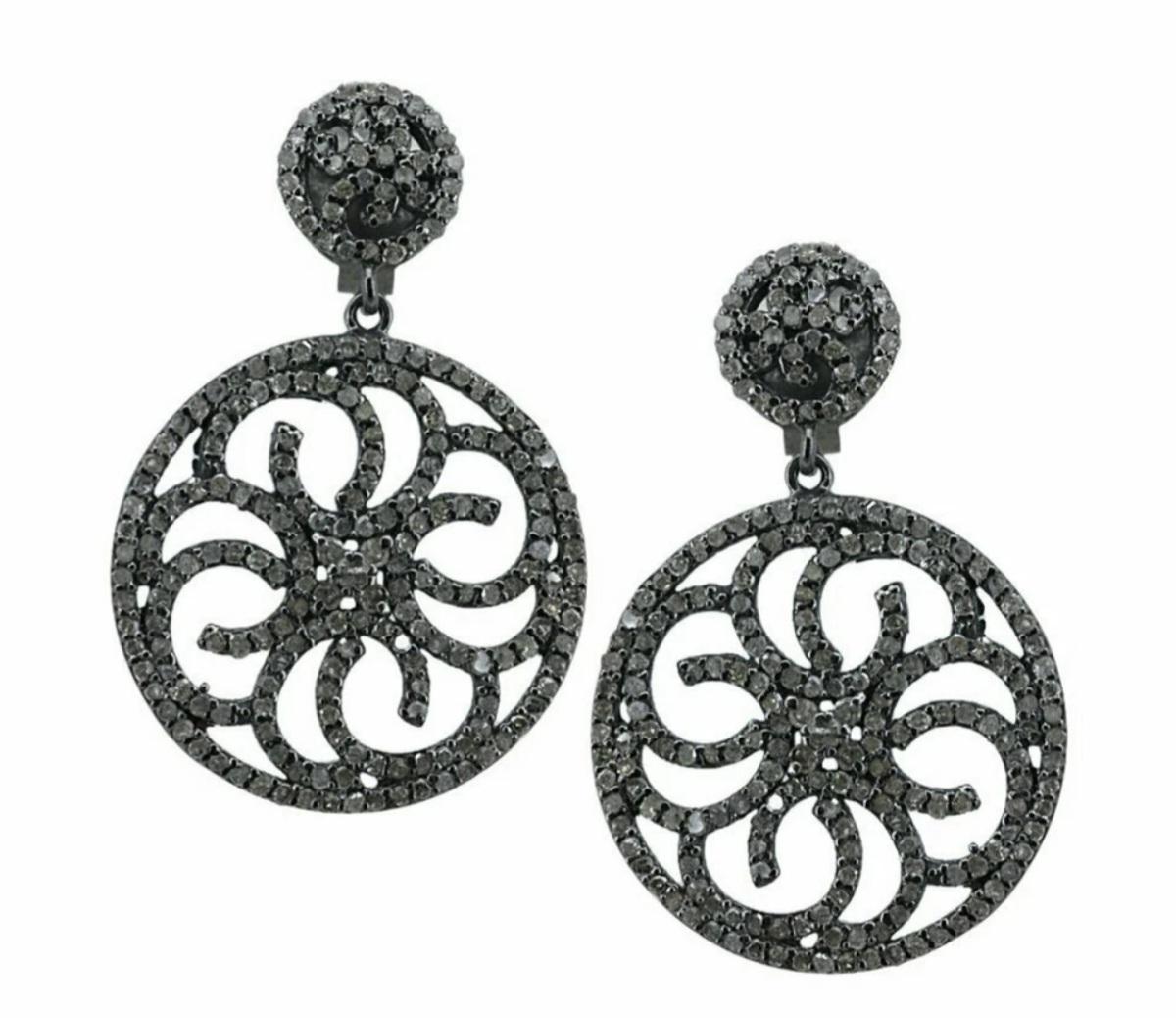 Pave Diamond Round Earring Art Deco 925 Silver Diamond Fashion Earring. For Sale 2
