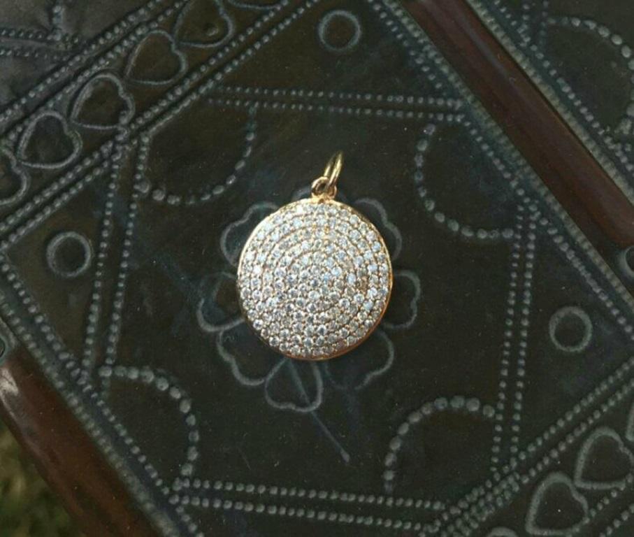 Pave Diamond Round Pendant 14k Gold Dainty Minimalist Pendant Birthday Gift
Light weight can be worn everyday

Additional information:
Condition: New without tags: A brand-new, unused, and unworn item (including handmade items) that is not in
