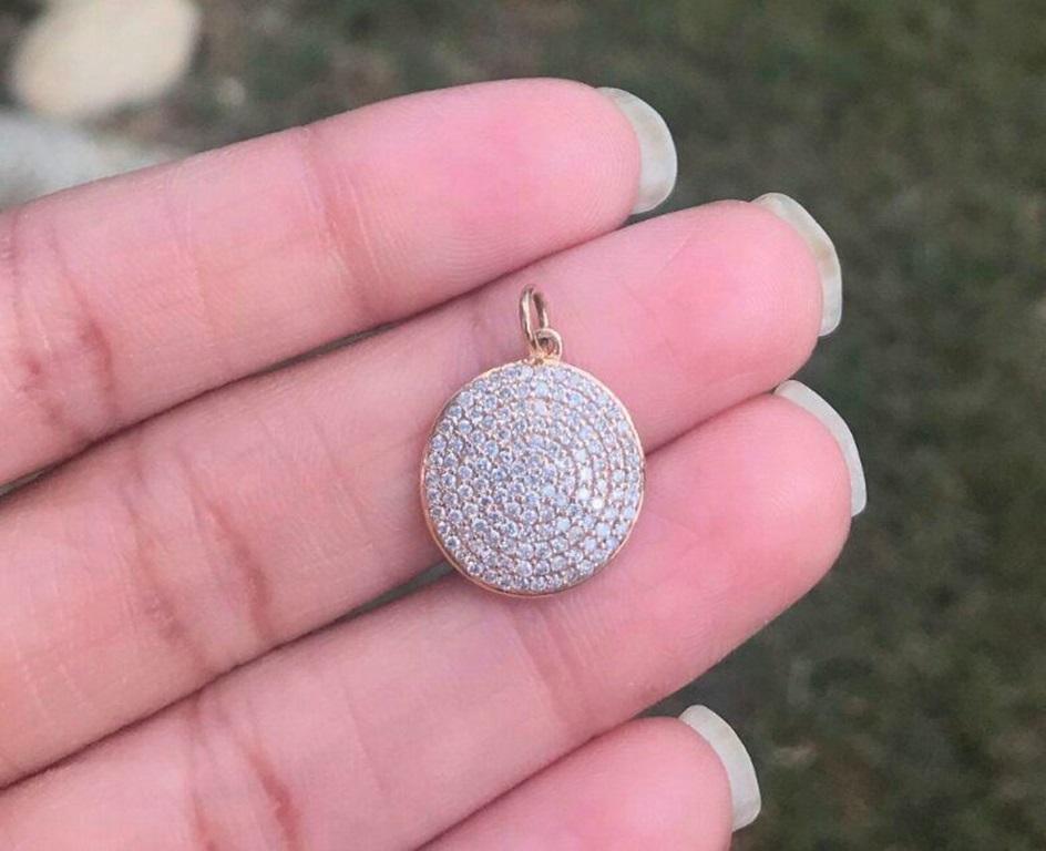 Round Cut Pave Diamond Round Pendant in 14k Gold Dainty Minimalist For Sale