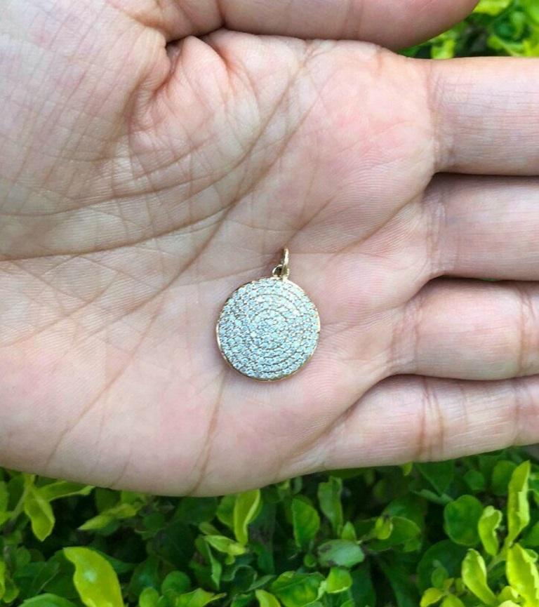 Pave Diamond Round Pendant in 14k Gold Dainty Minimalist In New Condition For Sale In Chicago, IL