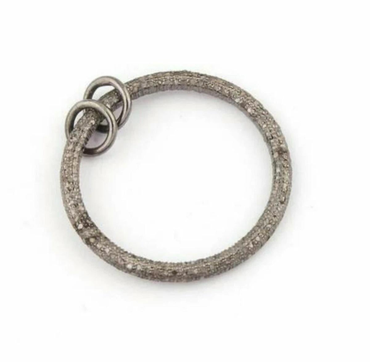 Pendentif rond en diamant Pave Argent Sterling Pendentif en diamant 34mm Pendentif en cercle Unisexe en vente