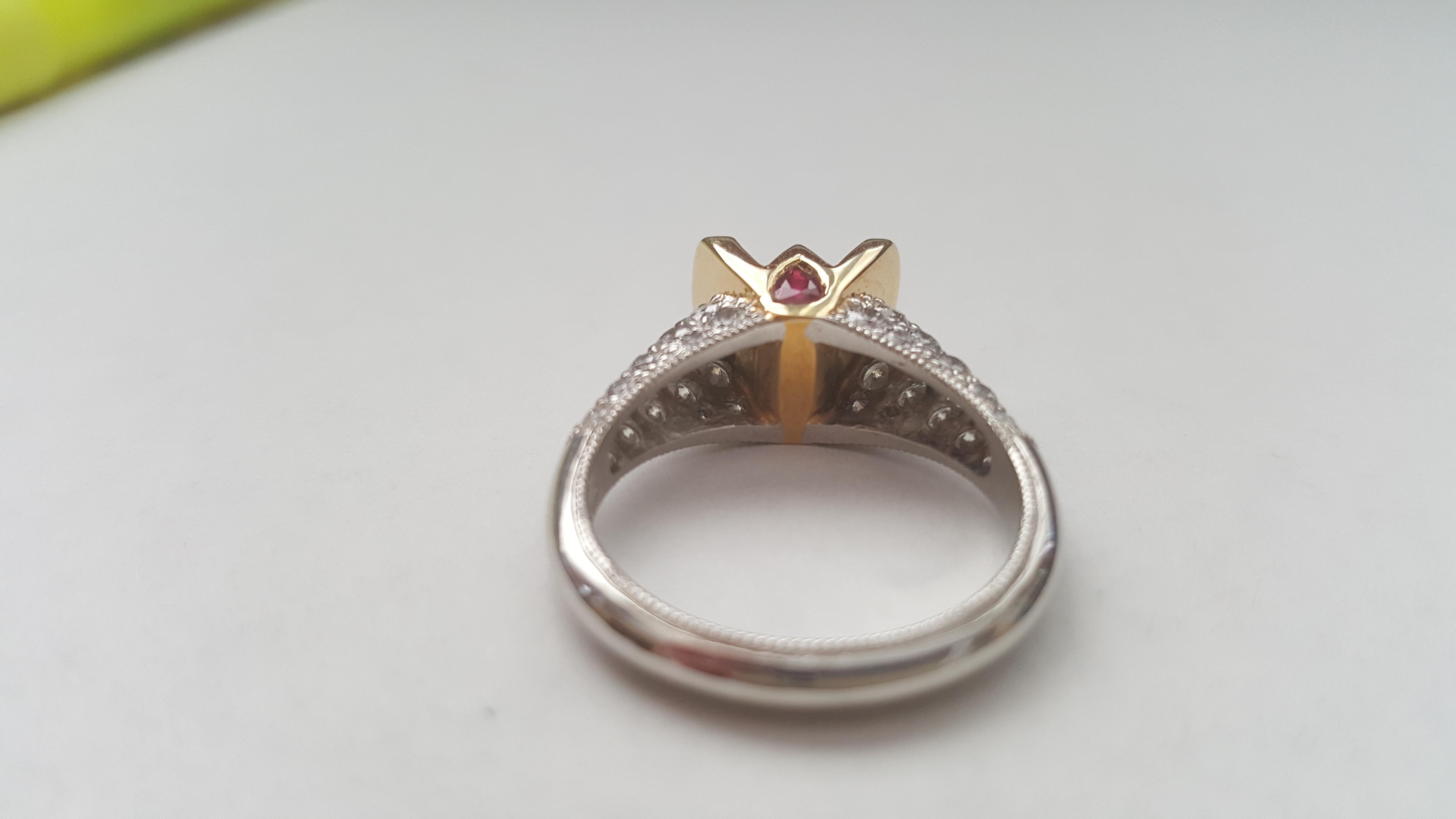 Pave Diamond Ruby Engagement Ring Platinum 18 Karat Yellow Gold Semi-Mount Ring 6