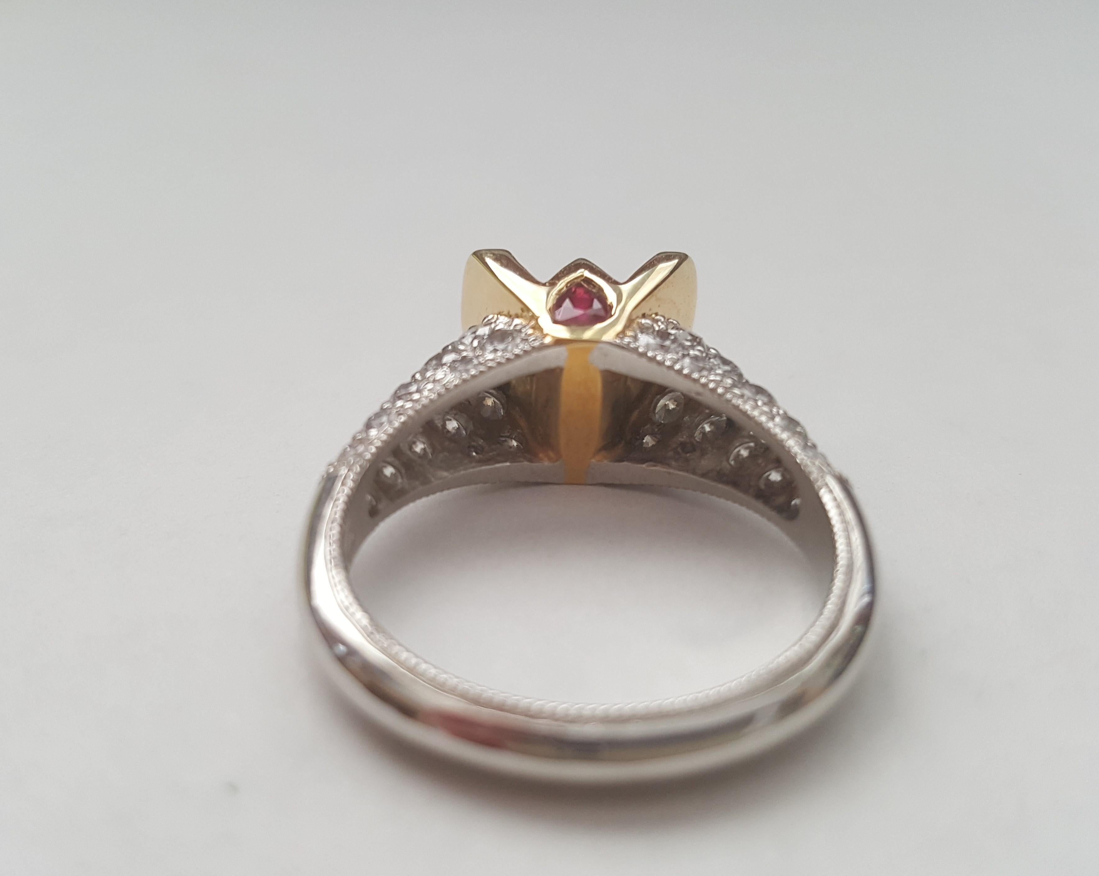 Women's or Men's Pave Diamond Ruby Engagement Ring Platinum 18 Karat Yellow Gold Semi-Mount Ring