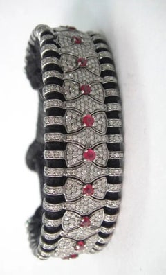 Pave Diamond Ruby Thread Macrame Bracelet 925 Sterling Silver Handmade Jewelry.
