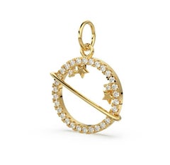 Pave Diamond Saturn Mini Charm Pendant in 14K Solid Gold
