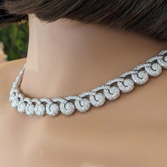 Pave Diamond Scroll Link Choker Necklace, 18k White Gold, 14ct