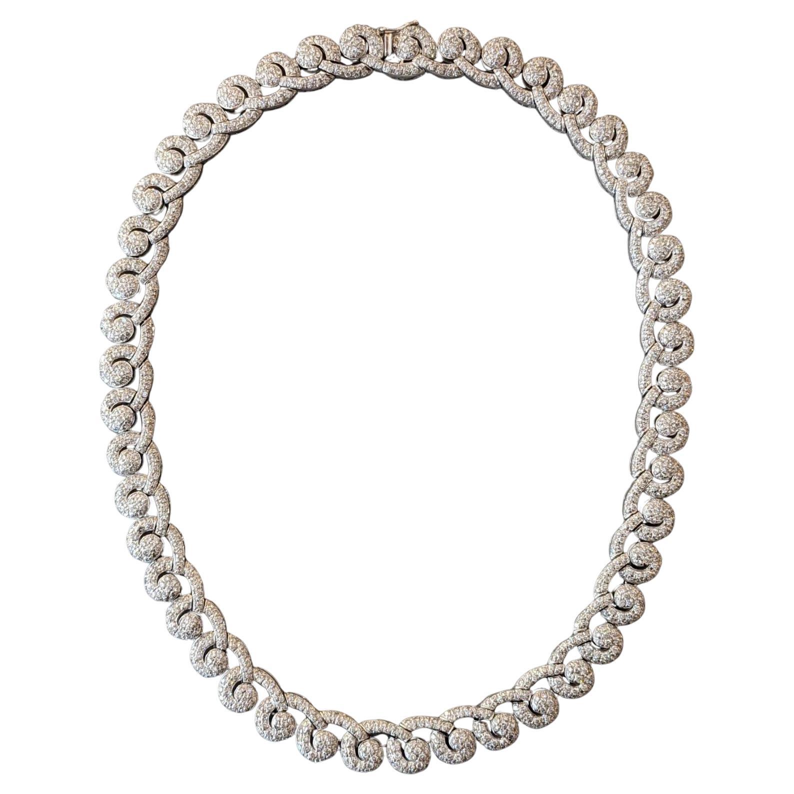 Collana girocollo Pave Diamond Scroll, oro bianco 18k, 14ct in vendita