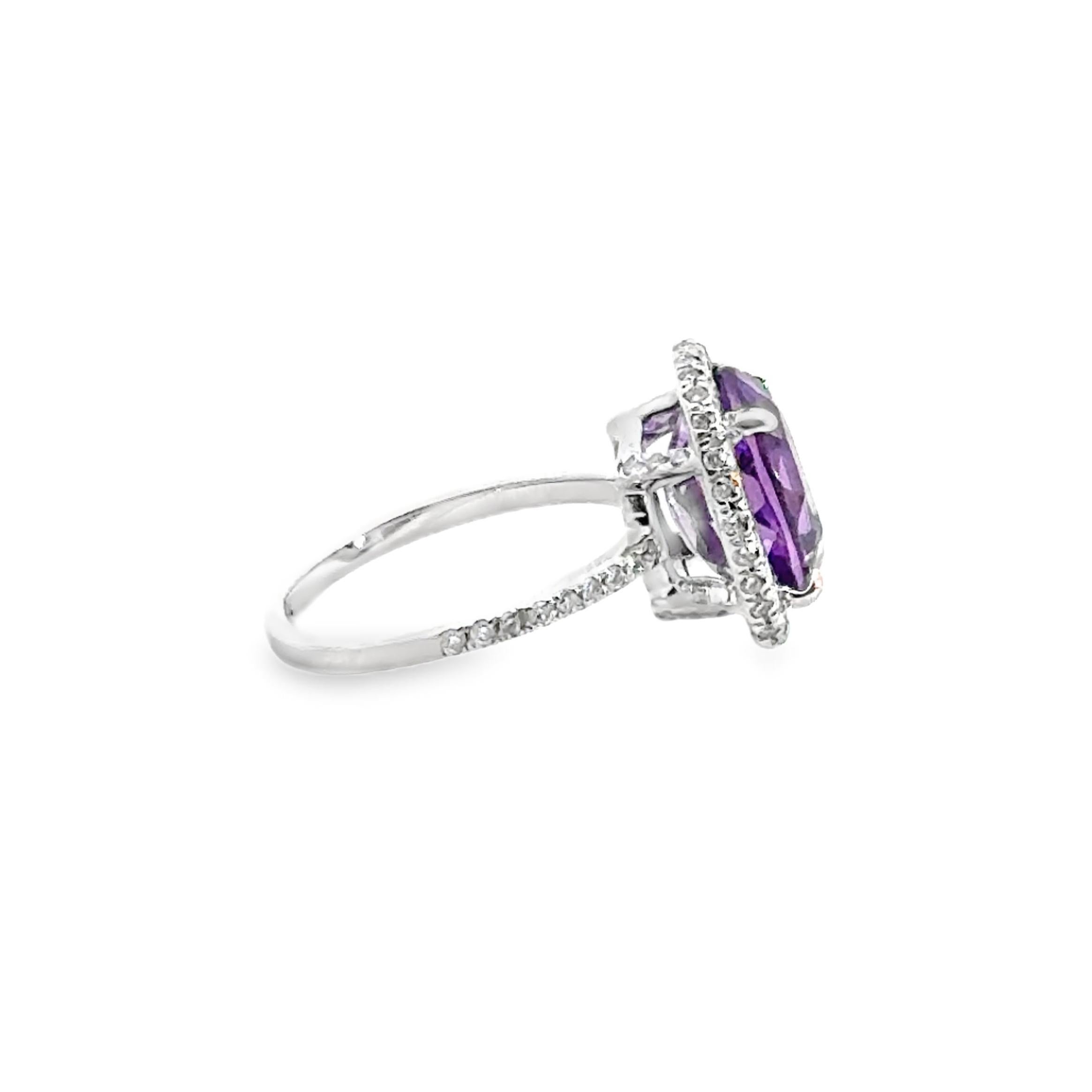 Women's Pave Diamond Set and Amethyst Center Hidden Halo Fashion Ring For Sale