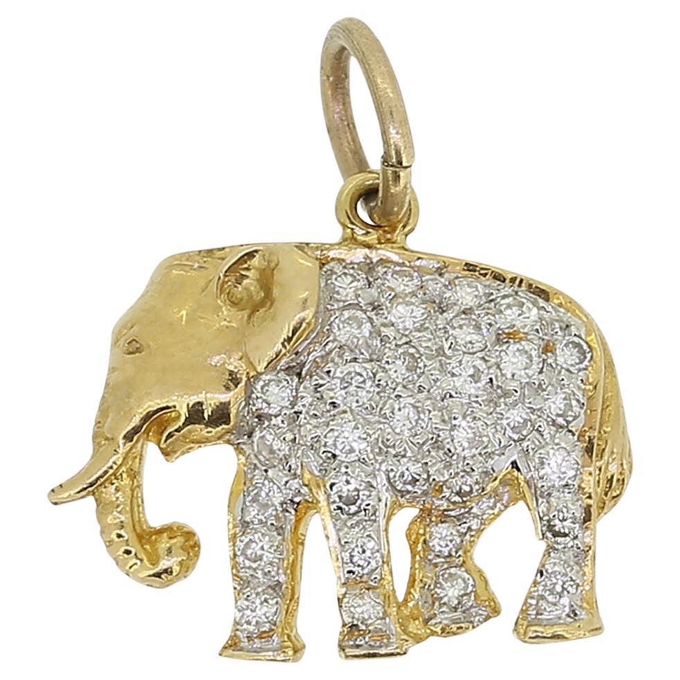 Pavé Diamond Set Elephant Pendant For Sale