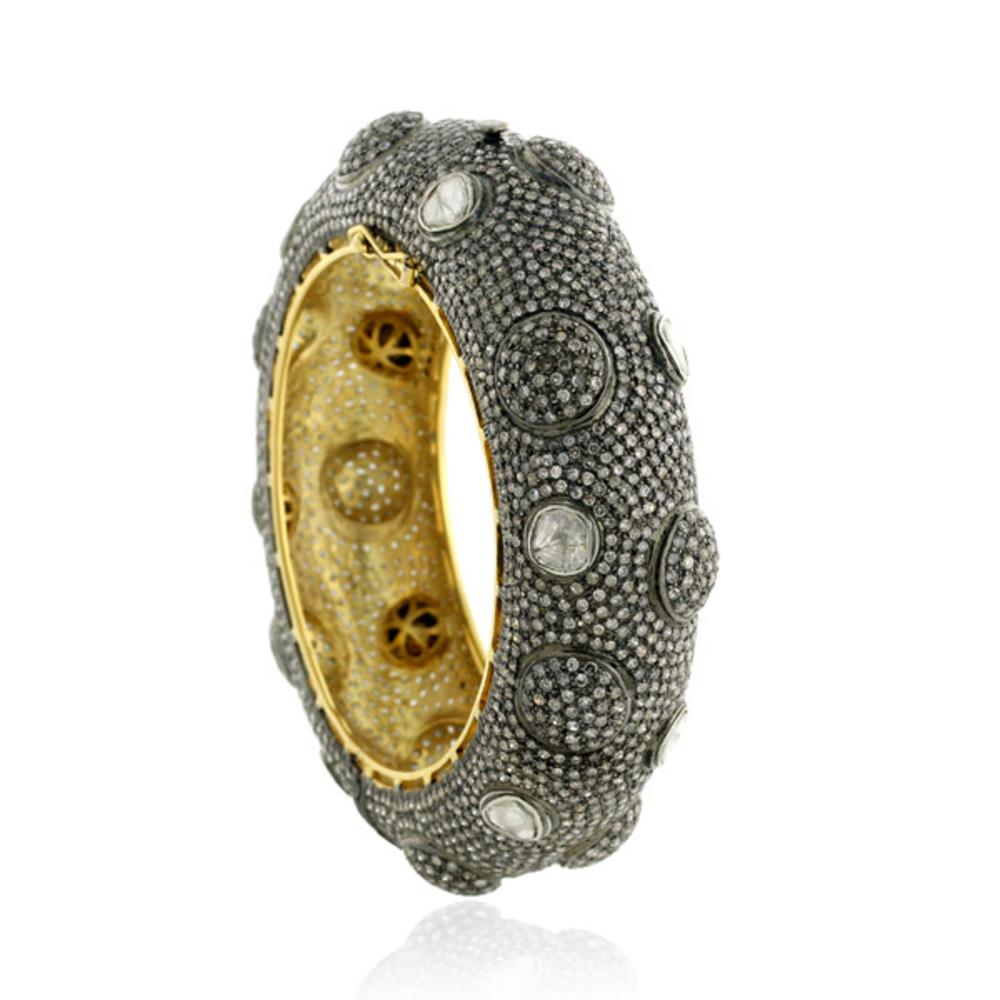 Contemporary Pave Diamond Bracelet With Rosecut Diamonds Made In 14k Gold & Silver For Sale