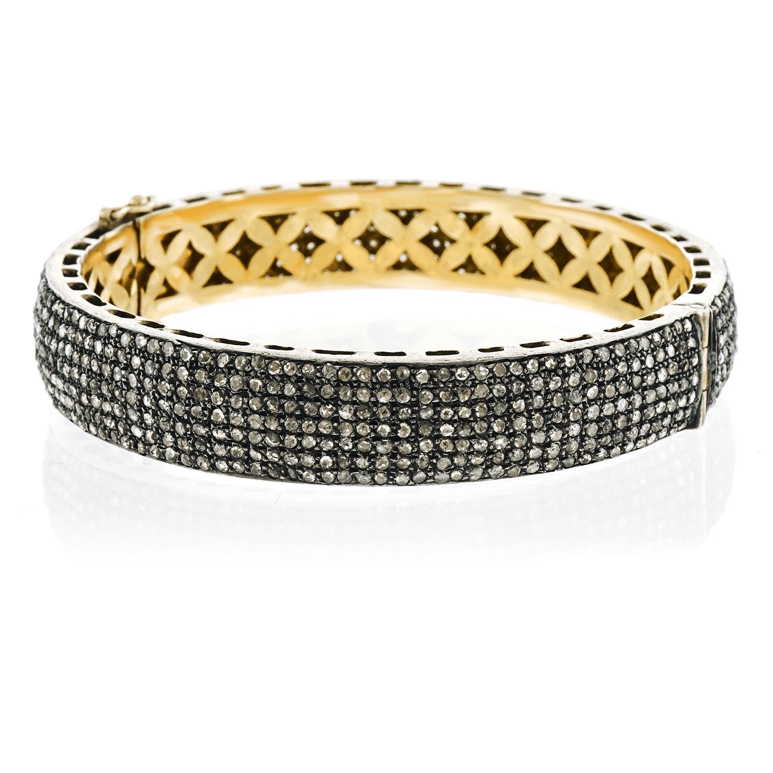 Pave Diamond Silver Vermeil Bangle Bracelet In Excellent Condition In Litchfield, CT