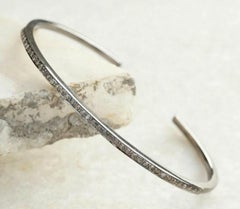 Pave Diamond Single Line Cuff Bracelet 925 Silver Diamond Bracelet Wedding Gift.