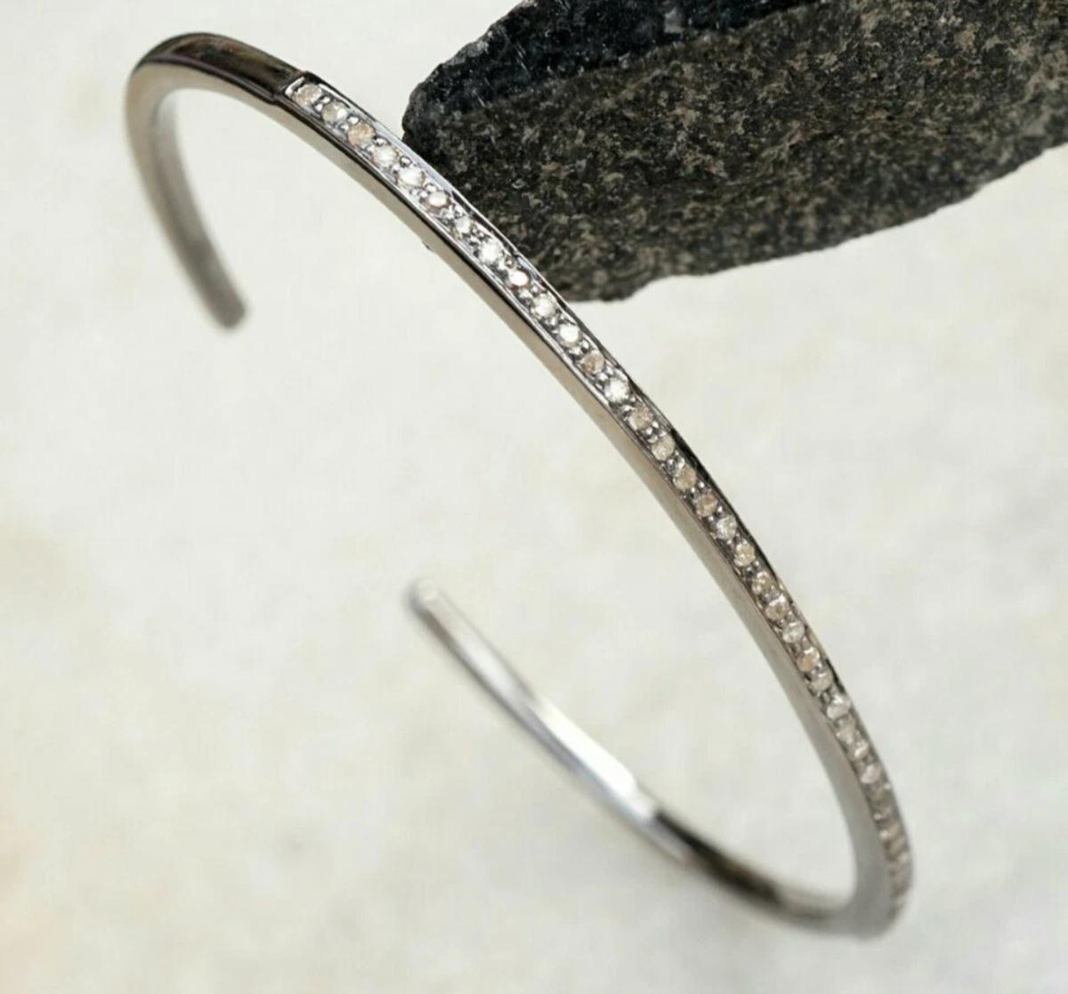 Pave Diamond Single Line Pulsera Brazalete 925 Silver Diamond Bracelet Regalo de boda. en venta 1