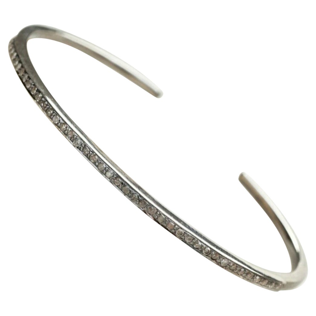 Pave Diamond Single Line Cuff Bracelet 925 Silver Diamond Bracelet Wedding Gift. im Angebot