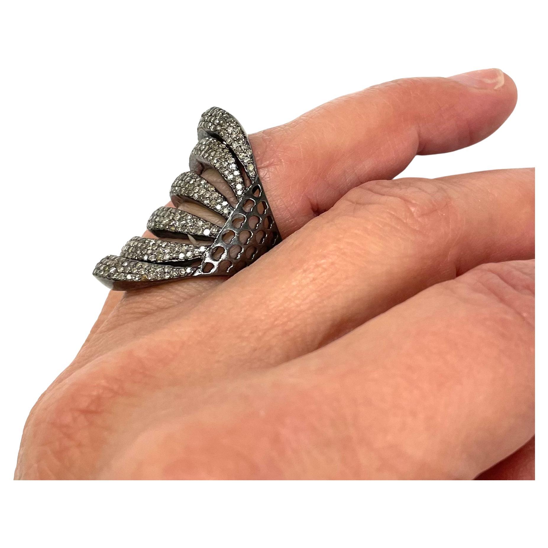 Artisan Pave Diamond Six Tier Concave Paradizia Ring R127 Load Photos For Sale