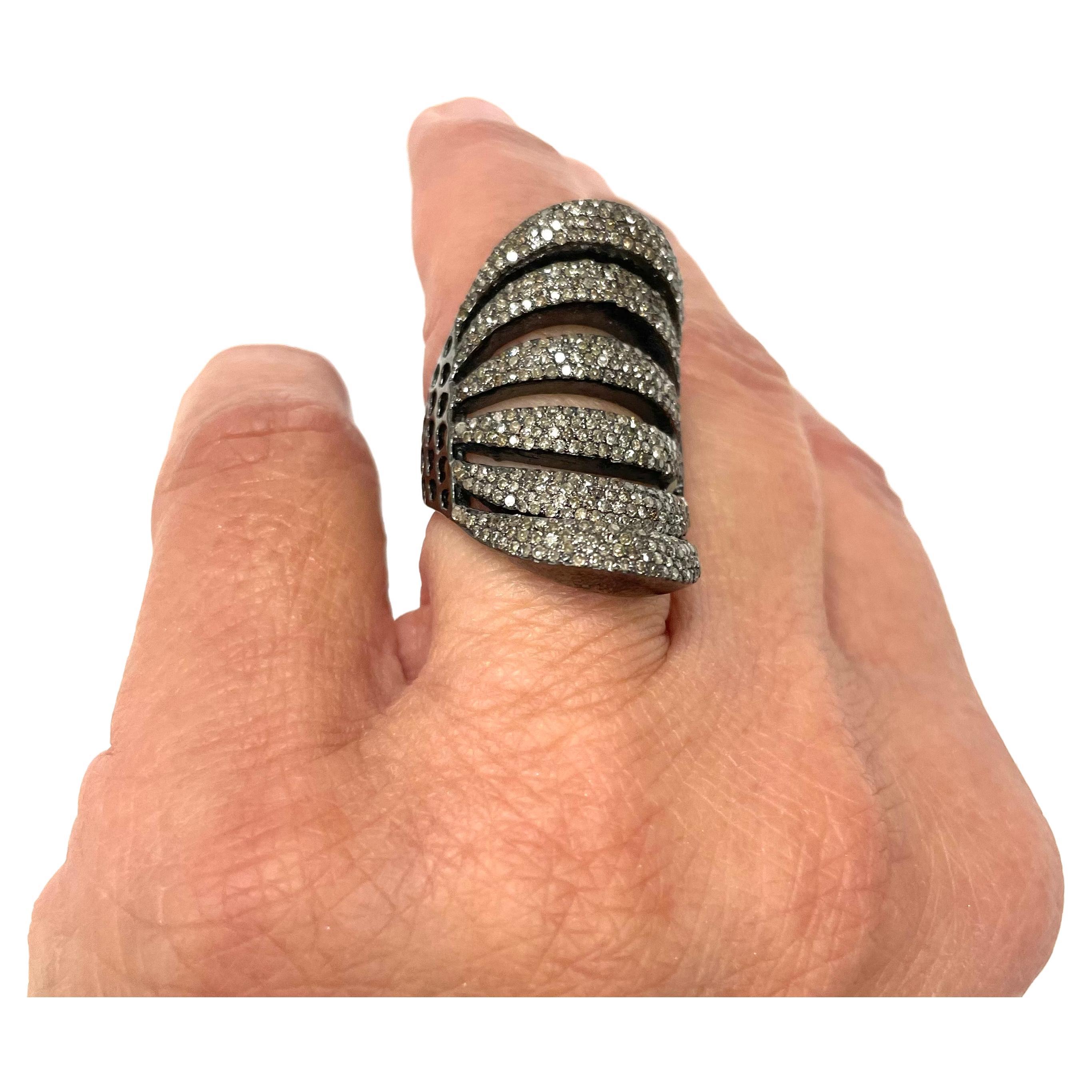 Pave Diamond Six Tier Concave Paradizia Ring R127 Load Photos In New Condition For Sale In Laguna Beach, CA
