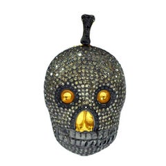 Pave Diamond Skull Pendant in Silver