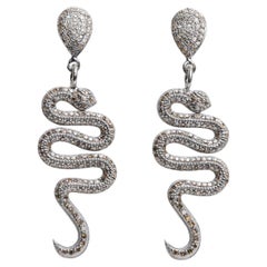 Pave Diamond Snake Dangle Earrings