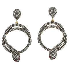 Pave Diamond Snake Earrings With Ruby Eyes Made In 18k White Gold