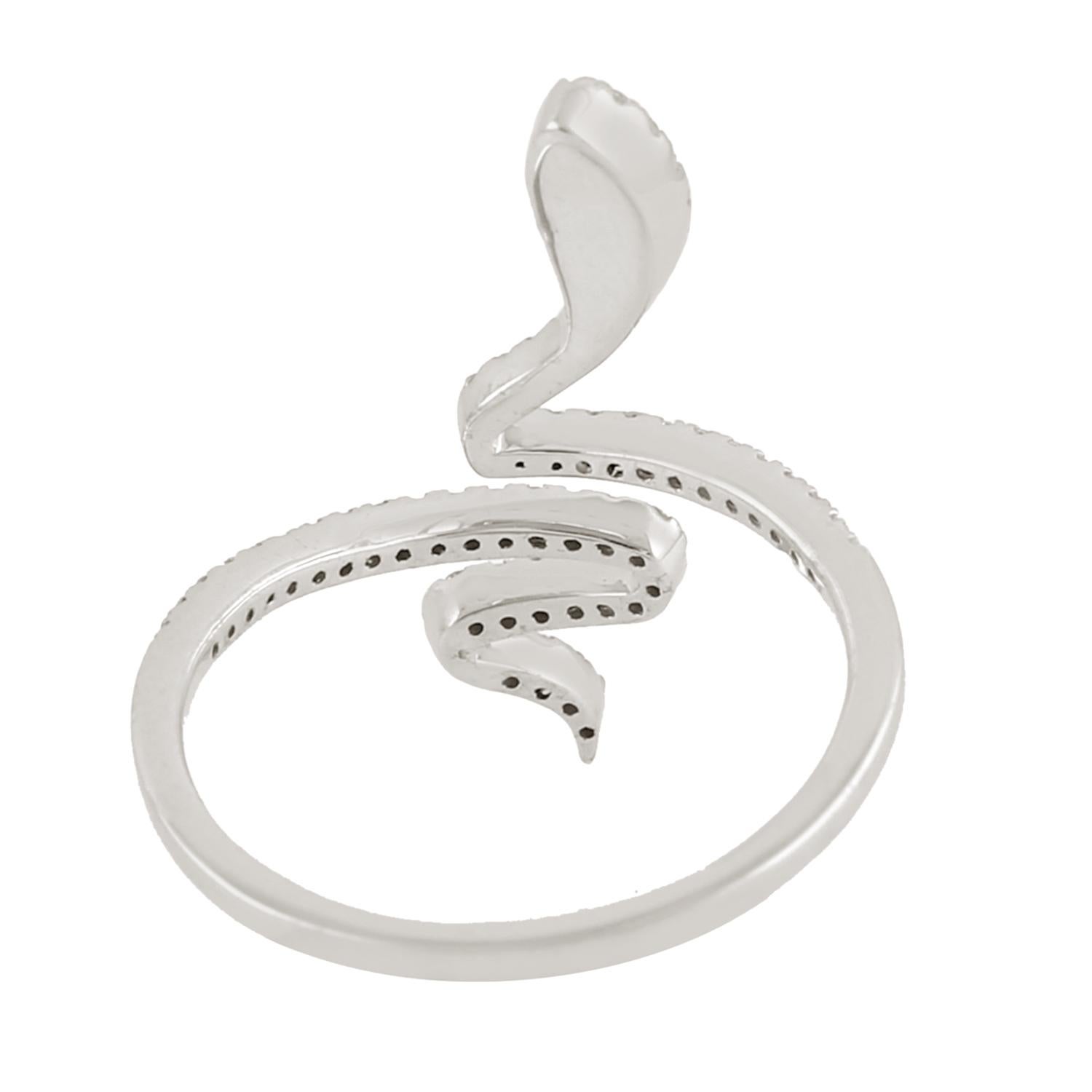 Mixed Cut Pave Diamond Snake Ring Made In 18k White Gold For Sale