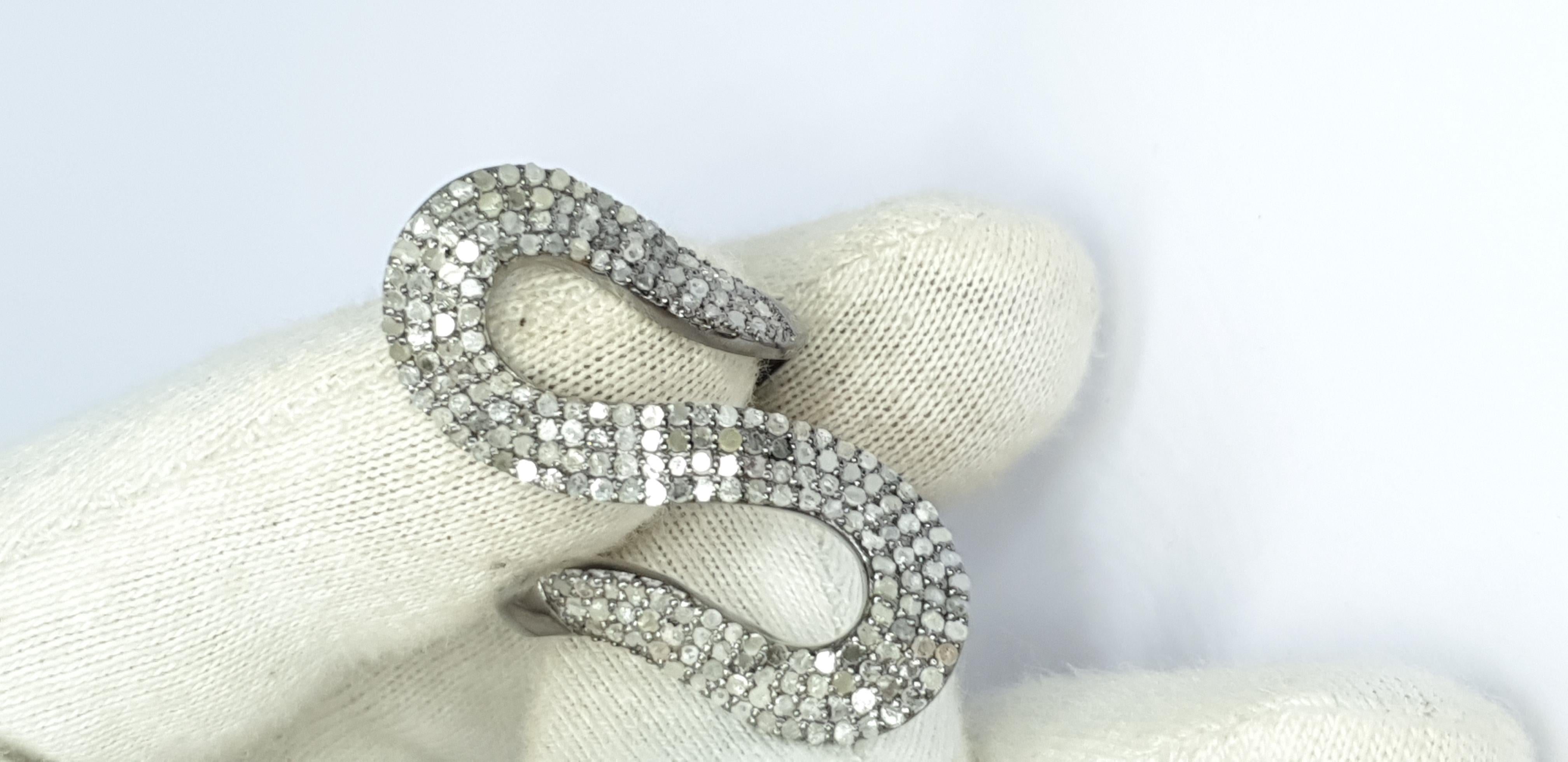 Pave Diamond Snake Shape Statement Ring For Christmas Gift For Women. For Sale 14