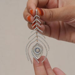 Pave Diamond Solid 14k Gold Peacock Feather Wing Pendant Evil Eye Sapphire Charm