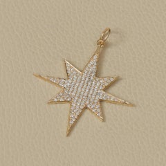 Pave Diamond Solid 14k Yellow Gold starburst Charm Pendant Celestial Jewelry
