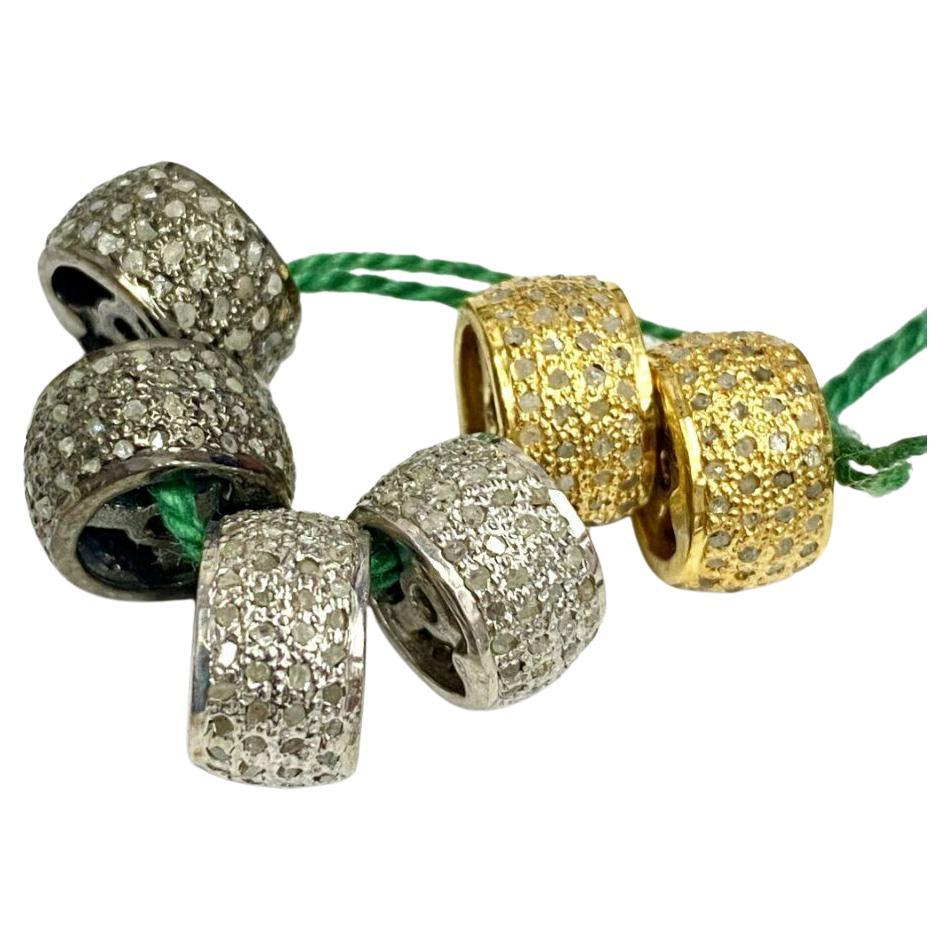 Pave Diamond Spacer Beads Round Beads 925 Silver Diamond Necklace Roundel Beads. For Sale