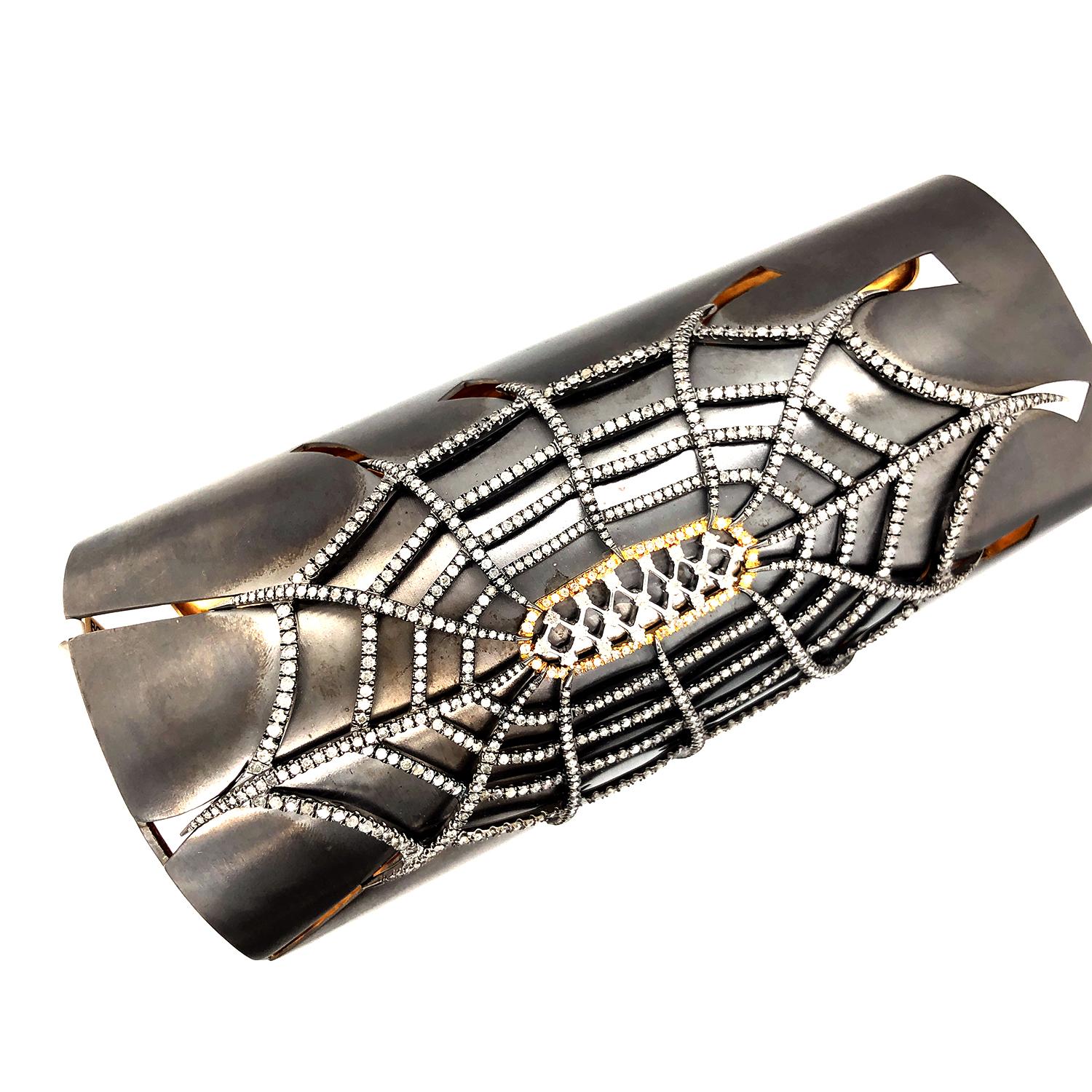 Contemporary Pave Diamond Spider Cuff Bracelet For Sale