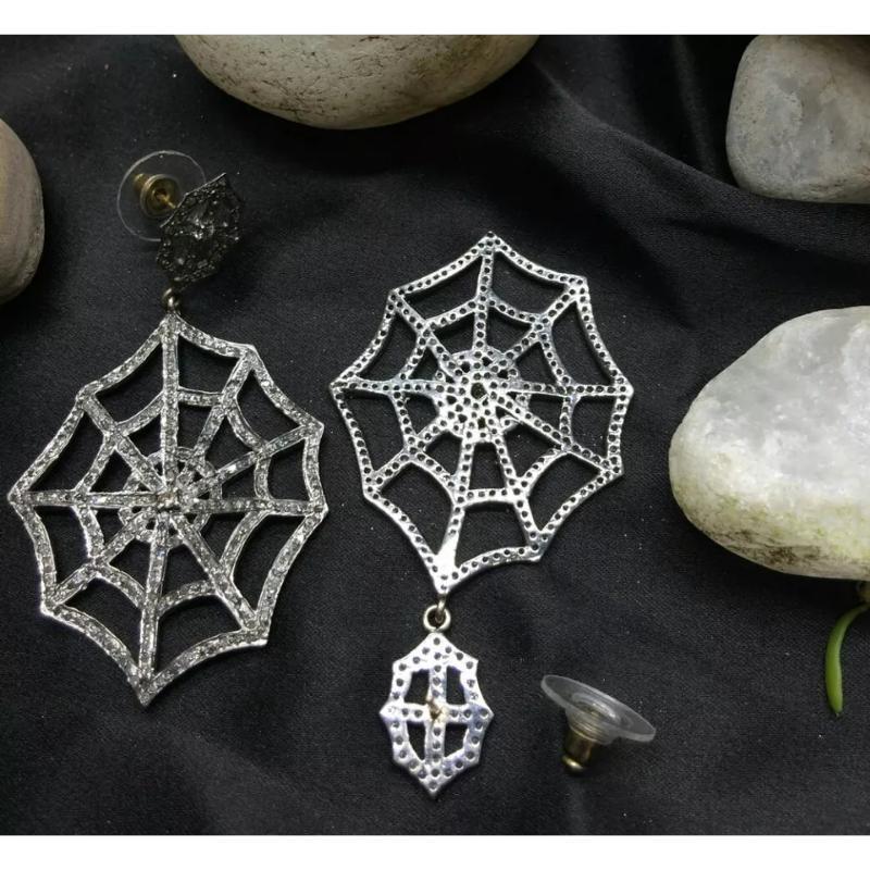 Round Cut Pave Diamond Spider Web Earring 925 Silver Fine Diamond Earring For Sale