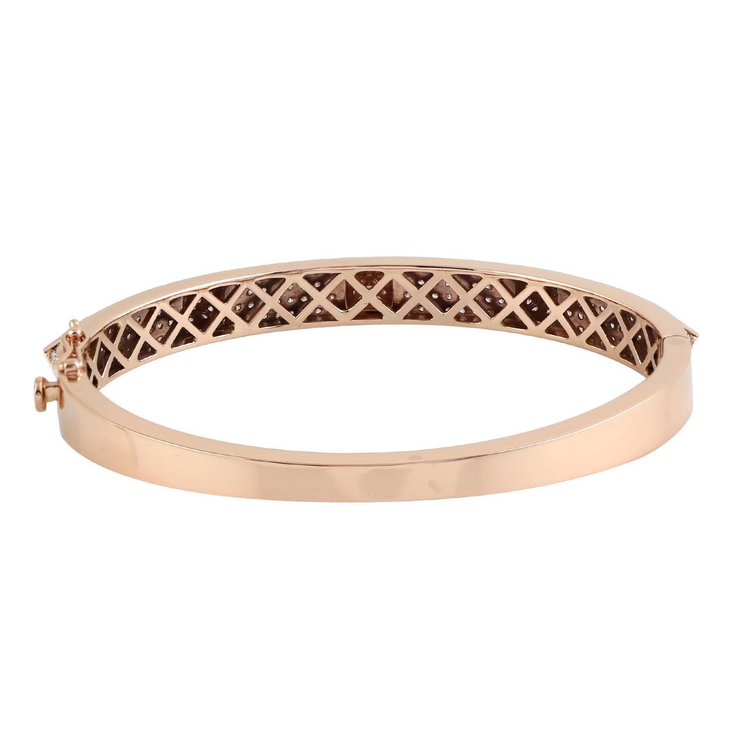 Art Déco Pave Diamond Spike Bangle Made In 14k Rose Gold in vendita