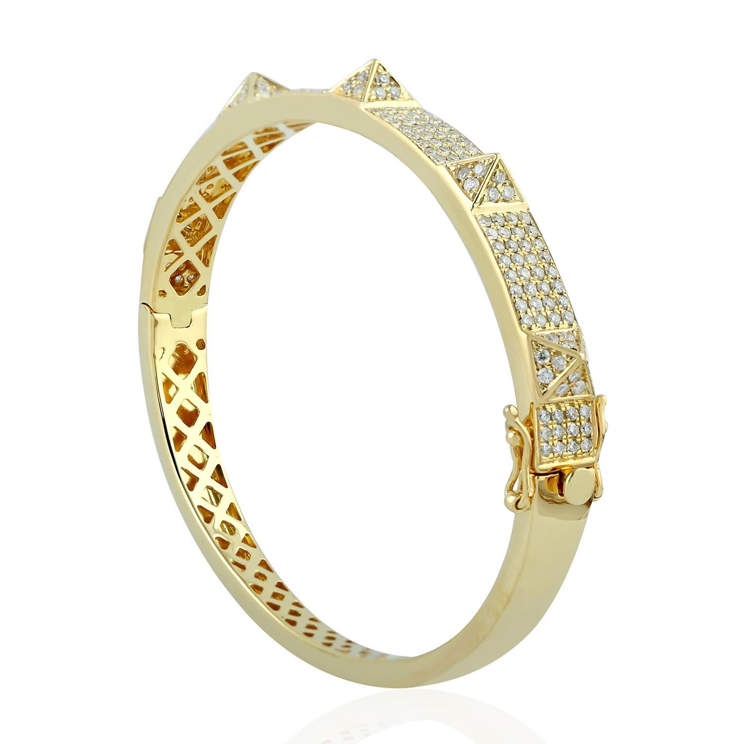 Mixed Cut Pave Diamond Spike Bangle Made In 18k Yellow Gold For Sale