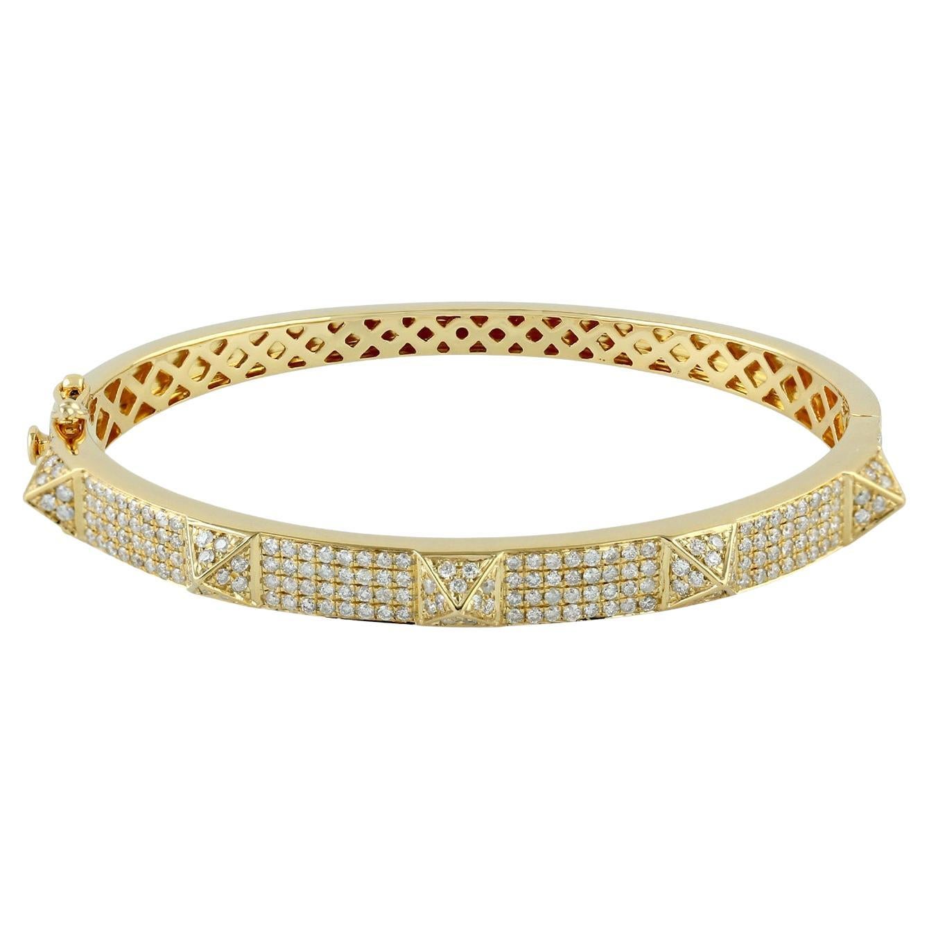 Pave Diamond Spike Bangle Made In 18k Yellow Gold For Sale
