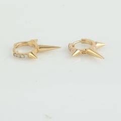 Pave Diamond Spike Hoops Earrings Made In 18k Yellow Gold